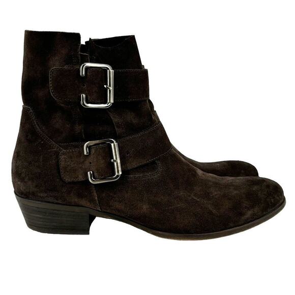 Paul Green Suede Boot Side Zip Double Strap Buckle Leather Bootie Brown Size 7.5 - Picture 1 of 10